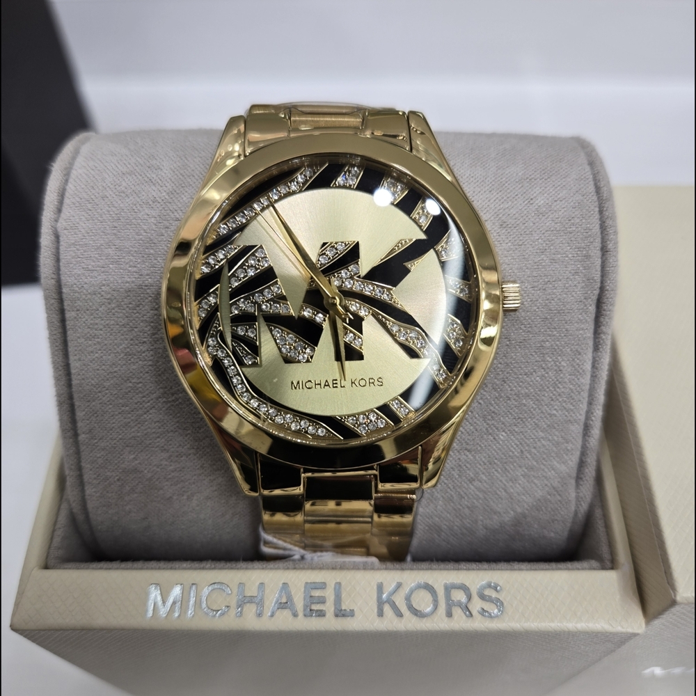Michael Kors Gold Watch with Black and Crystal Accents
